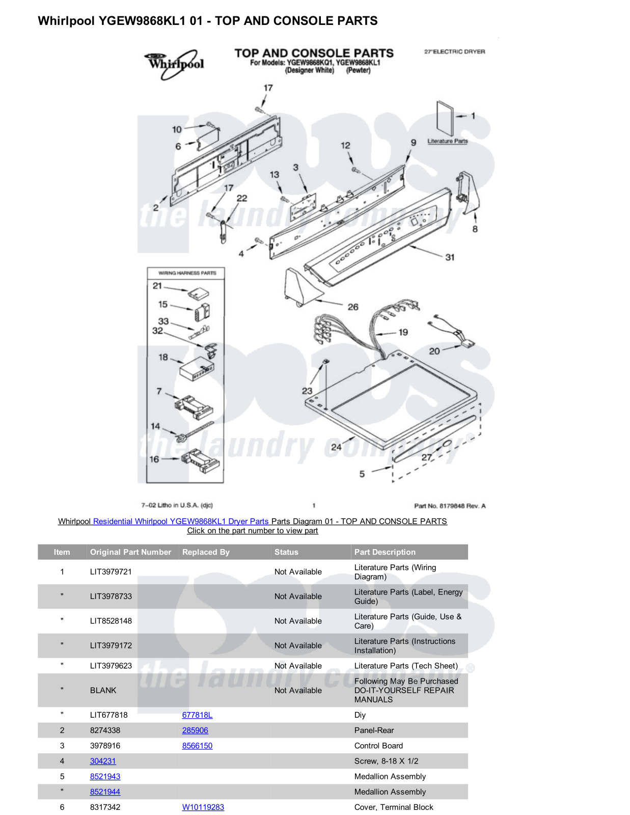 Whirlpool YGEW9868KL1 Parts Diagram