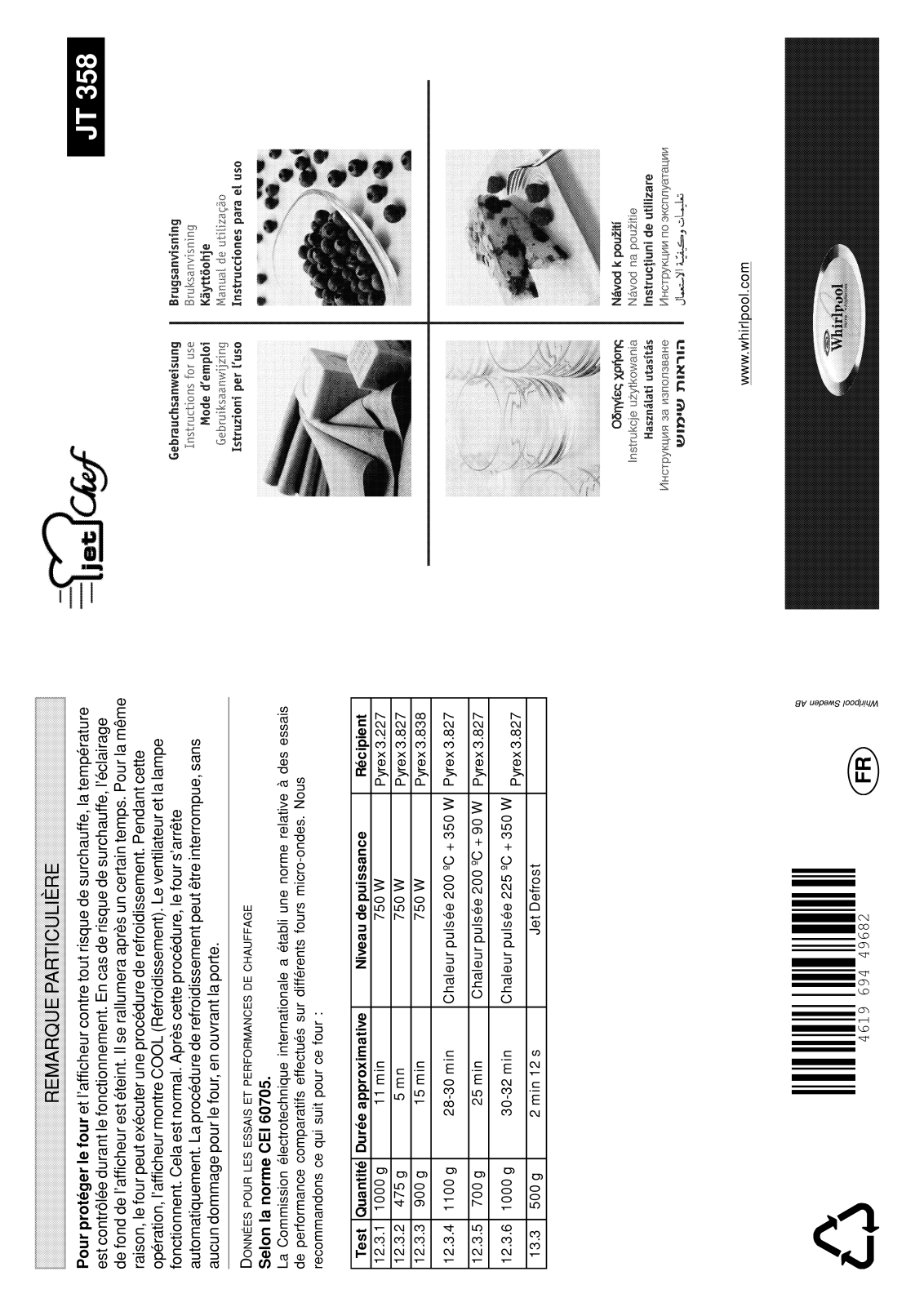 WHIRLPOOL JT 358 BLACK, JT 358 WHITE User Manual