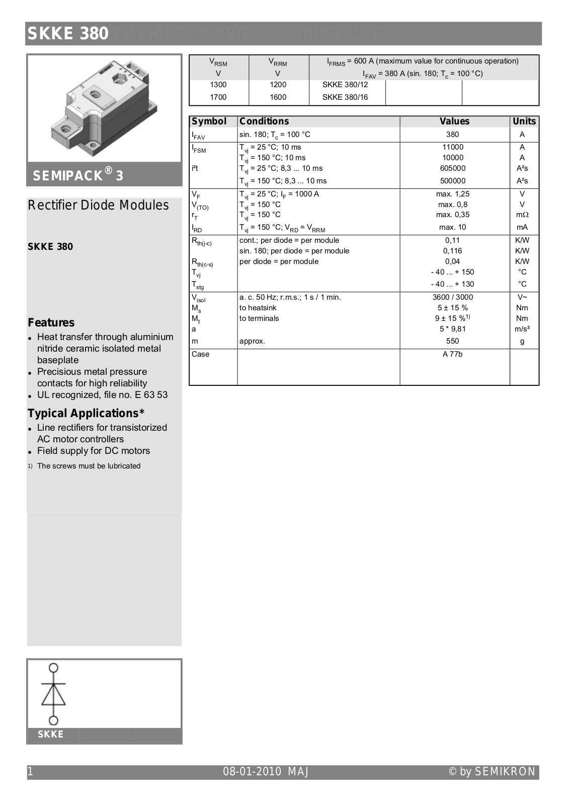 Semikron SKKE380 Data Sheet