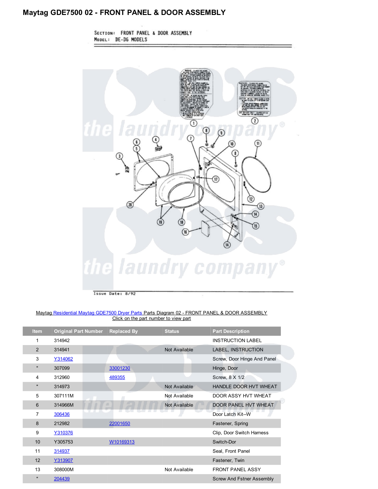 Maytag GDE7500 Parts Diagram