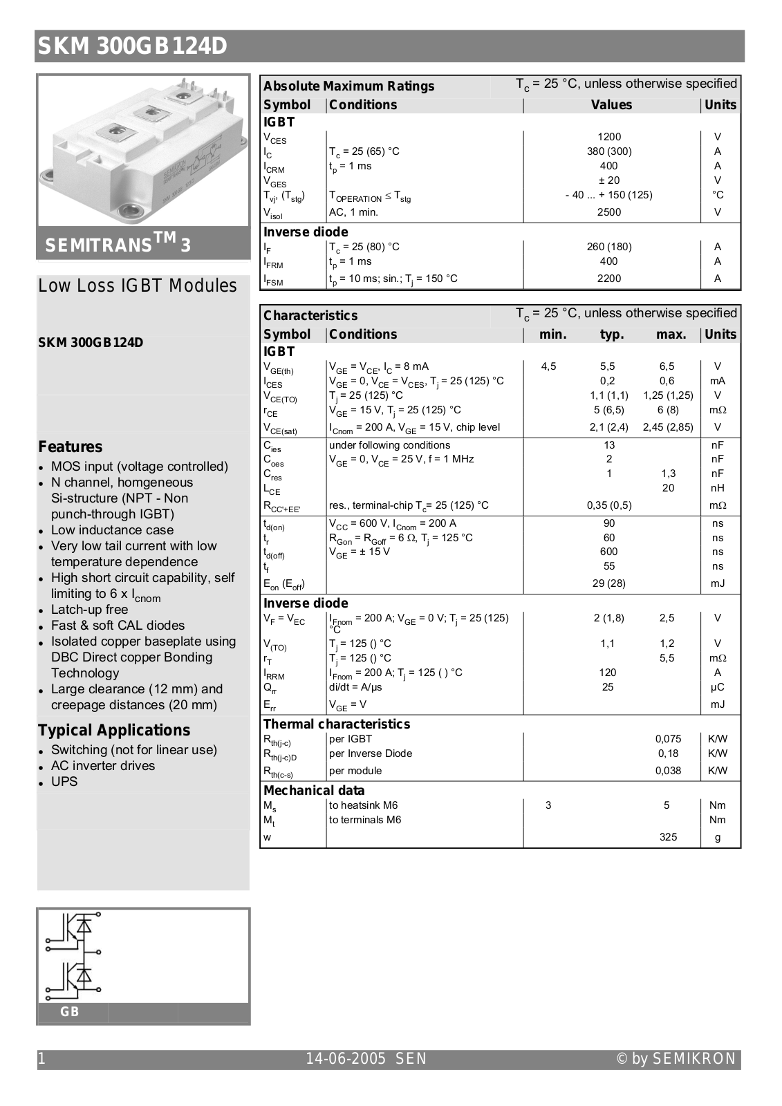 Semikron SKM300GB124D Data Sheet