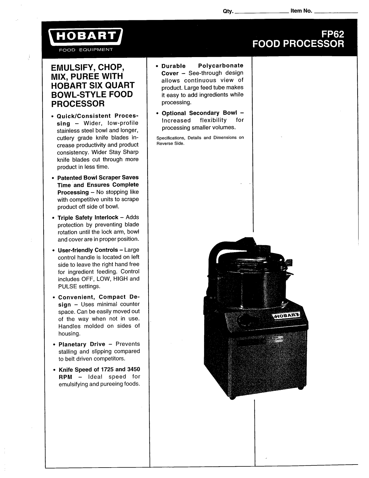 Hobart Food Machines FP62 User Manual