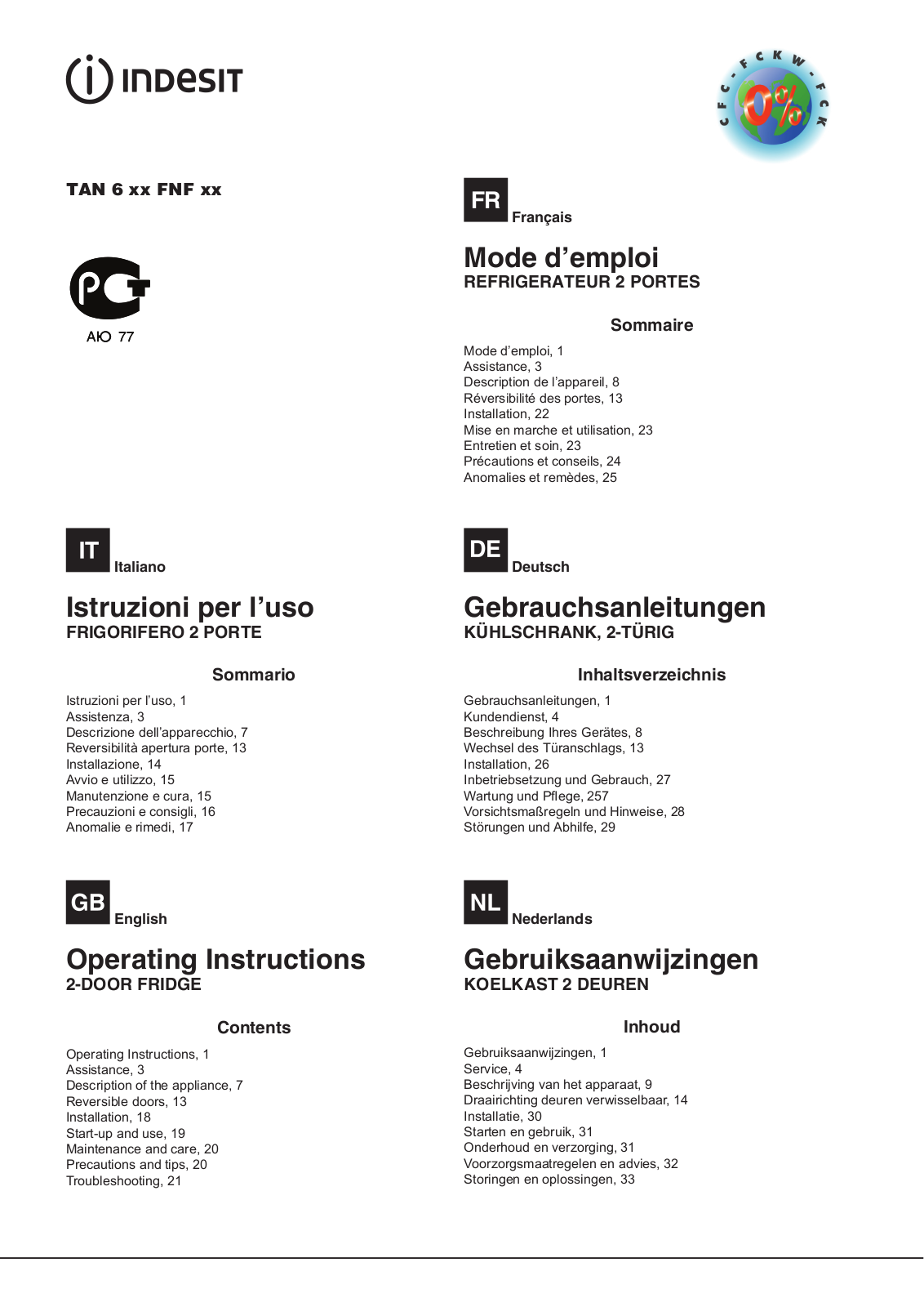 INDESIT TAN 6 FNF User Manual