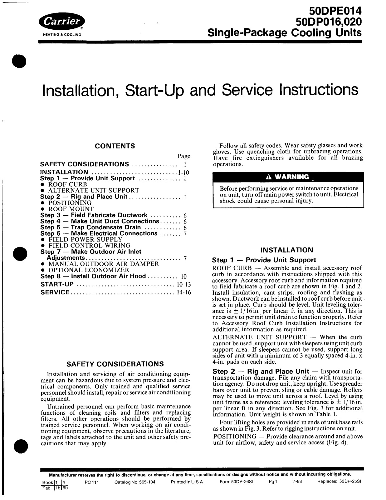 Carrier 50DP020 User Manual