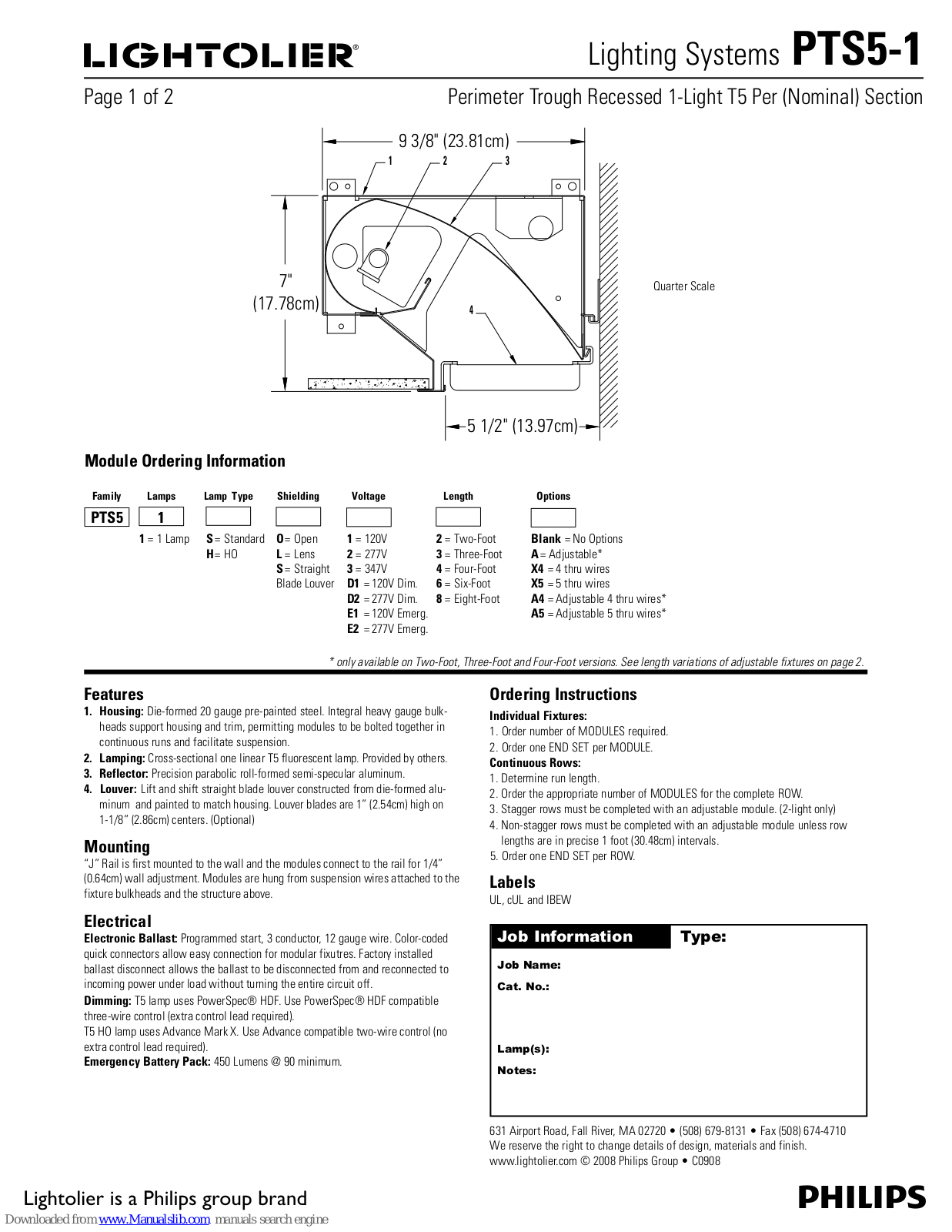 Philips PTS5-1, Lightolier PTS5-1 Specification - ManualMachine.com
