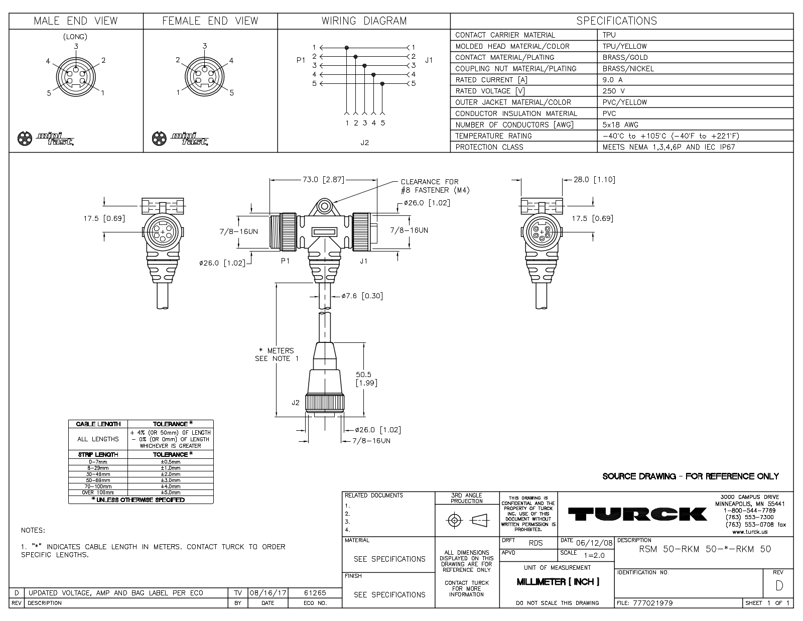 Turck RSM50-RKM50-0.5-RKM50 Data Sheet