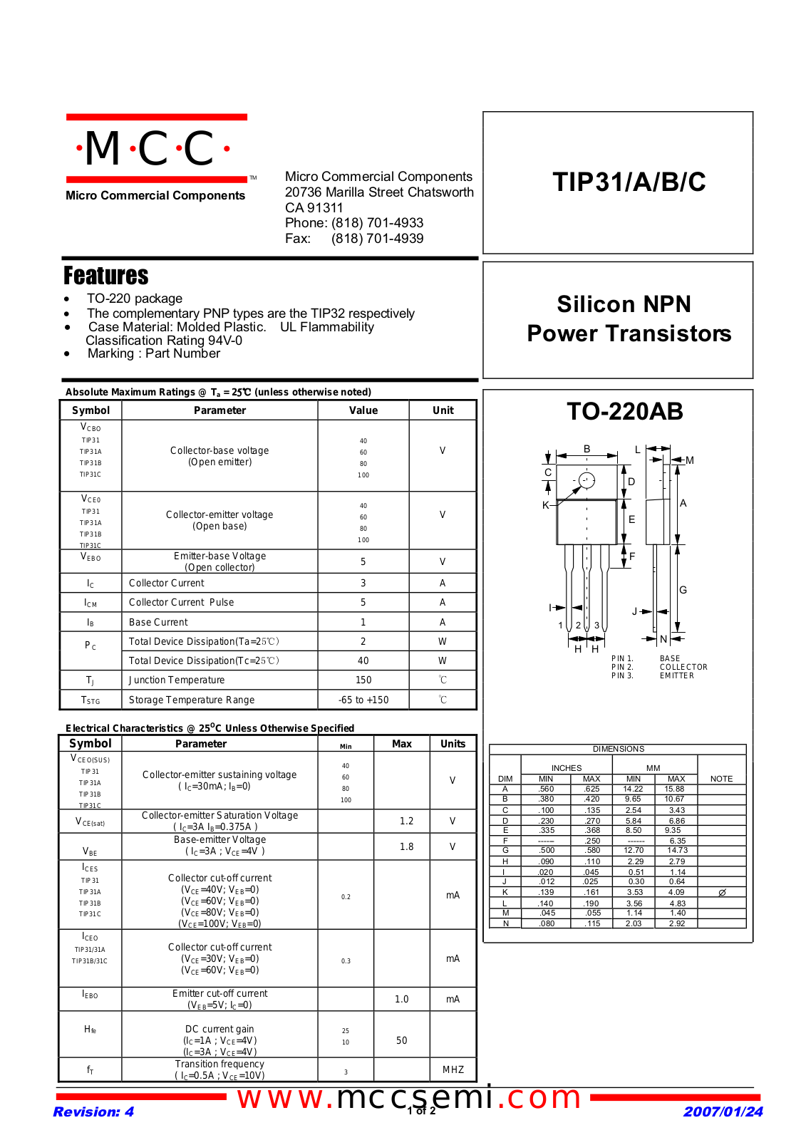 Datasheet tip31-a-b-c-to220 Datasheet - ManualMachine.com