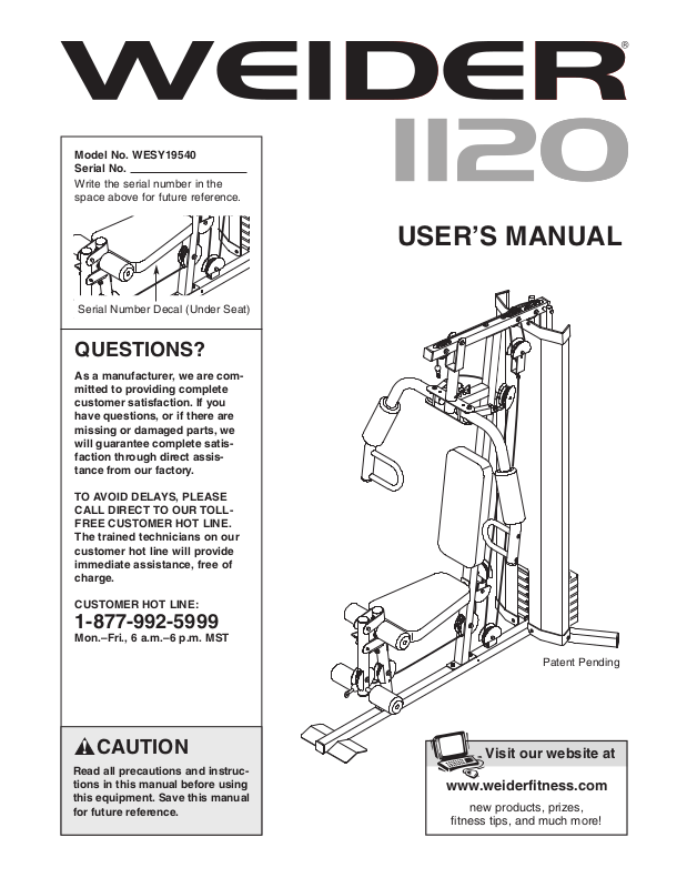 Weider 1120 2025 exercise chart