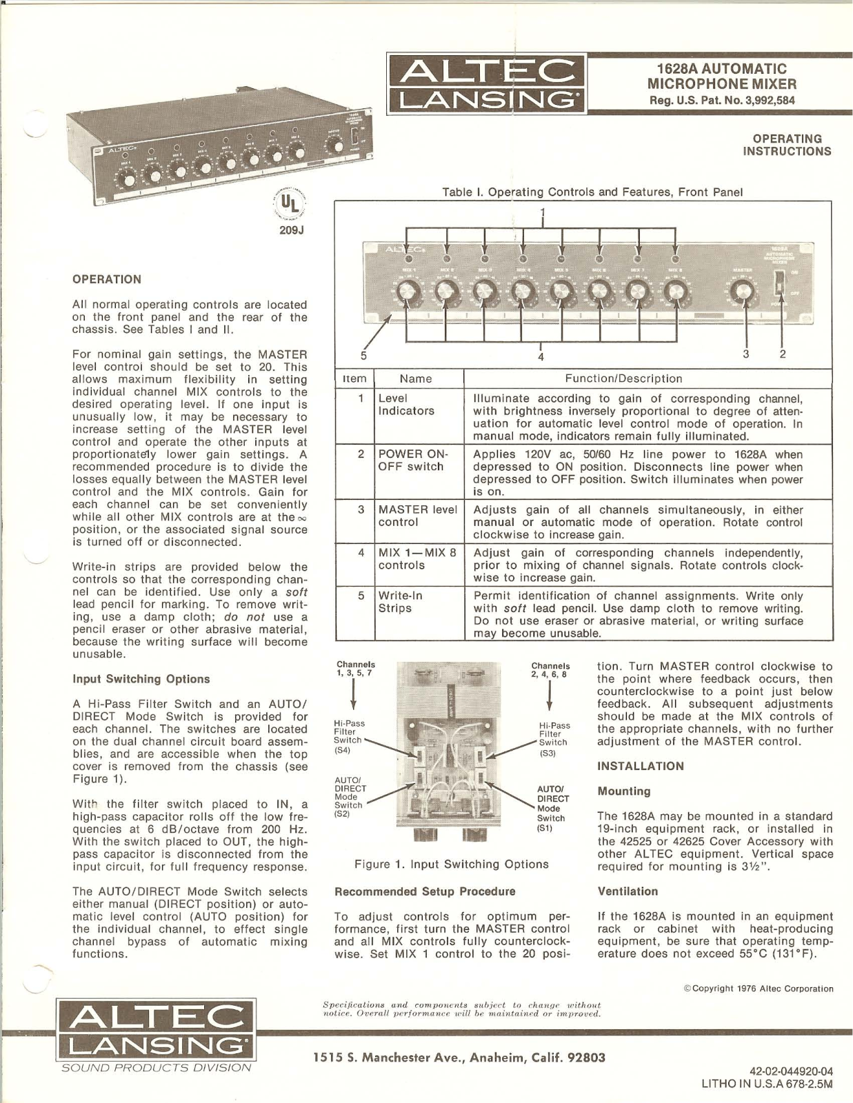 Altec Lansing 1628A User Manual