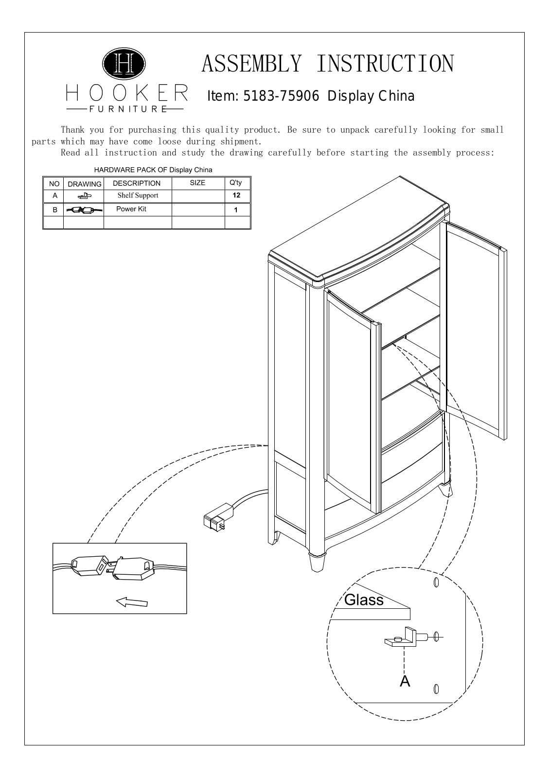 Hooker Furniture 518375906 Assembly Guide