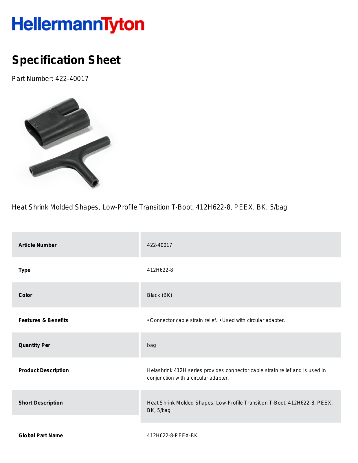 HellermannTyton 422-40017 Specification Sheet
