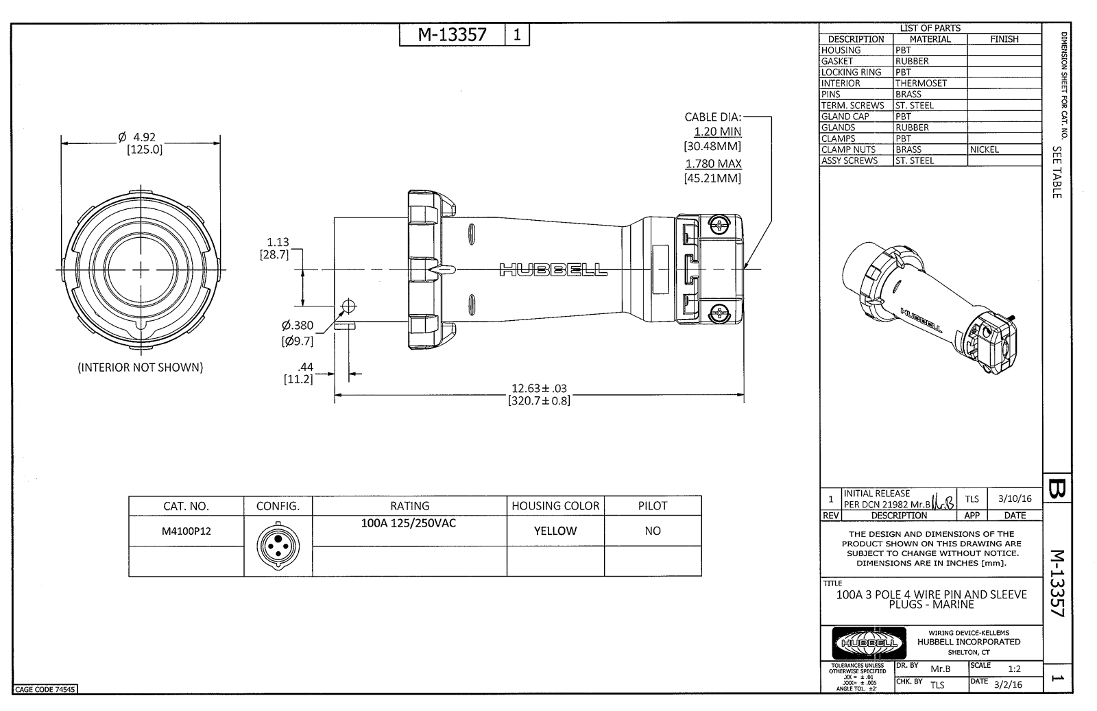 Hubbell M4100P12 Reference Drawing