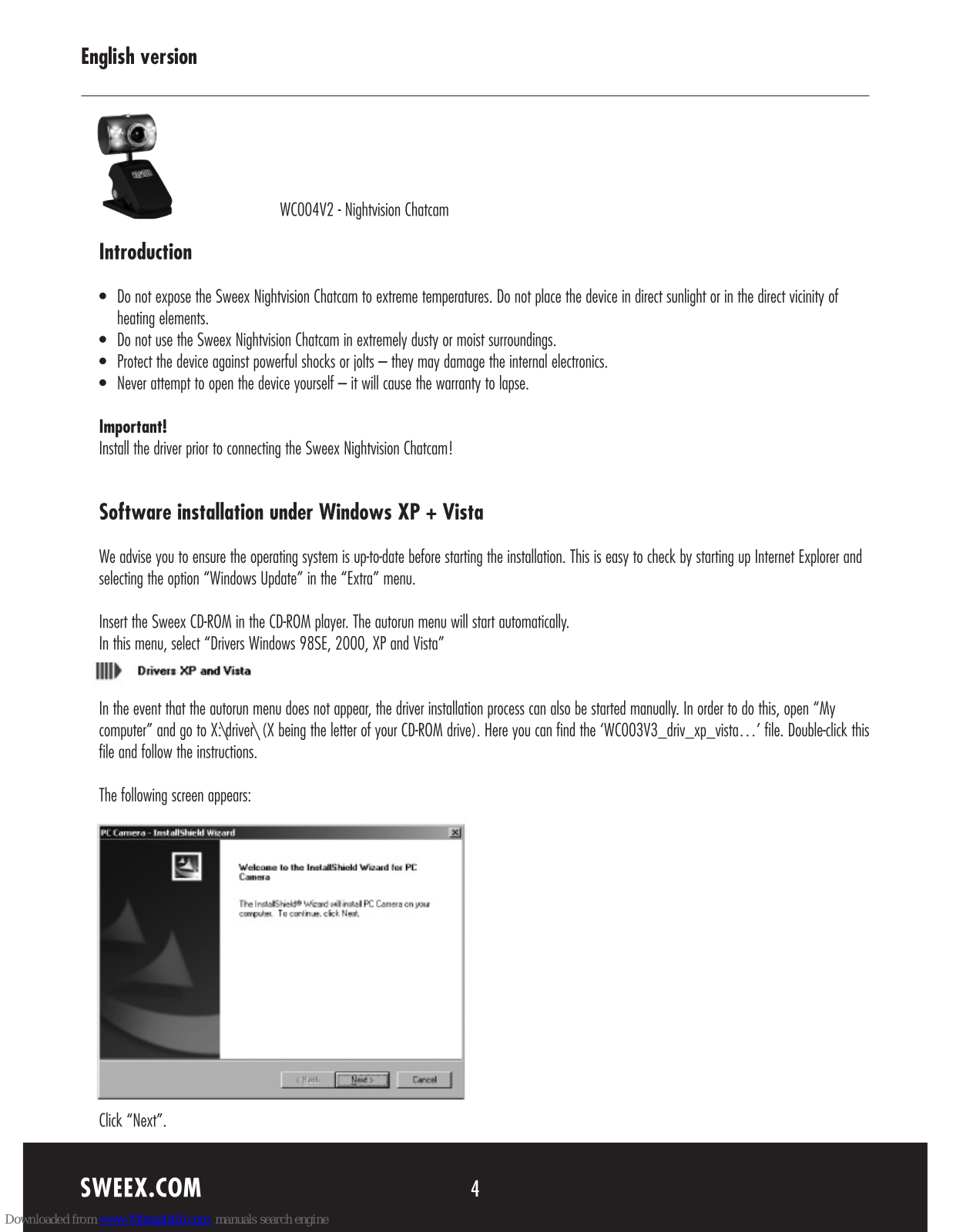 SWEEX WC004V3 - QUICK_START_GUIDE, WC004V2 User Manual