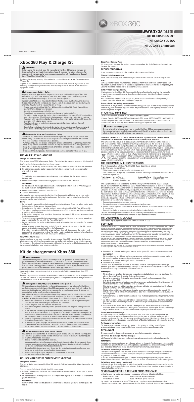 Microsoft Xbox 360 - Play and Charge Kit Instruction Manual