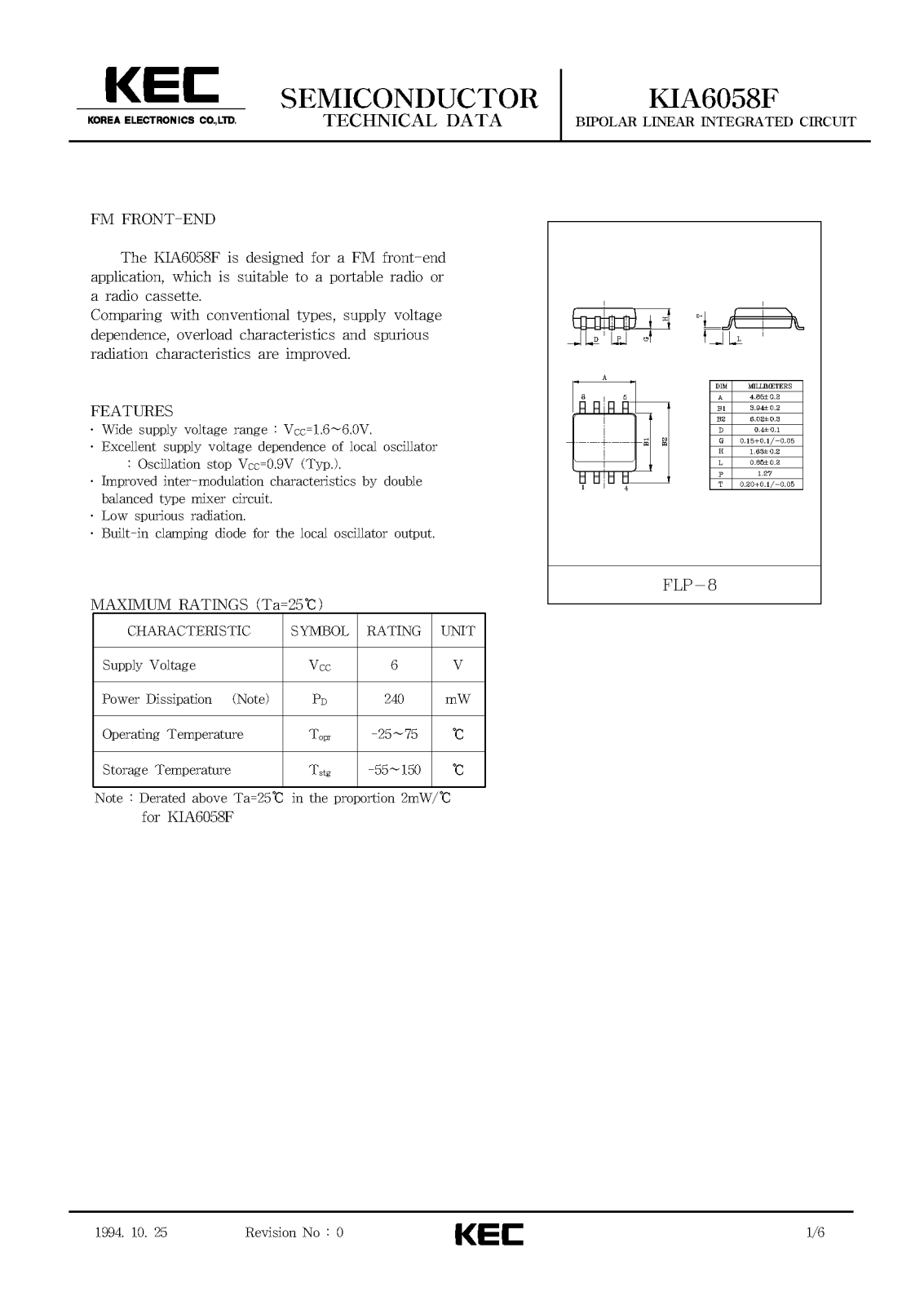 KEC KIA6058F Datasheet