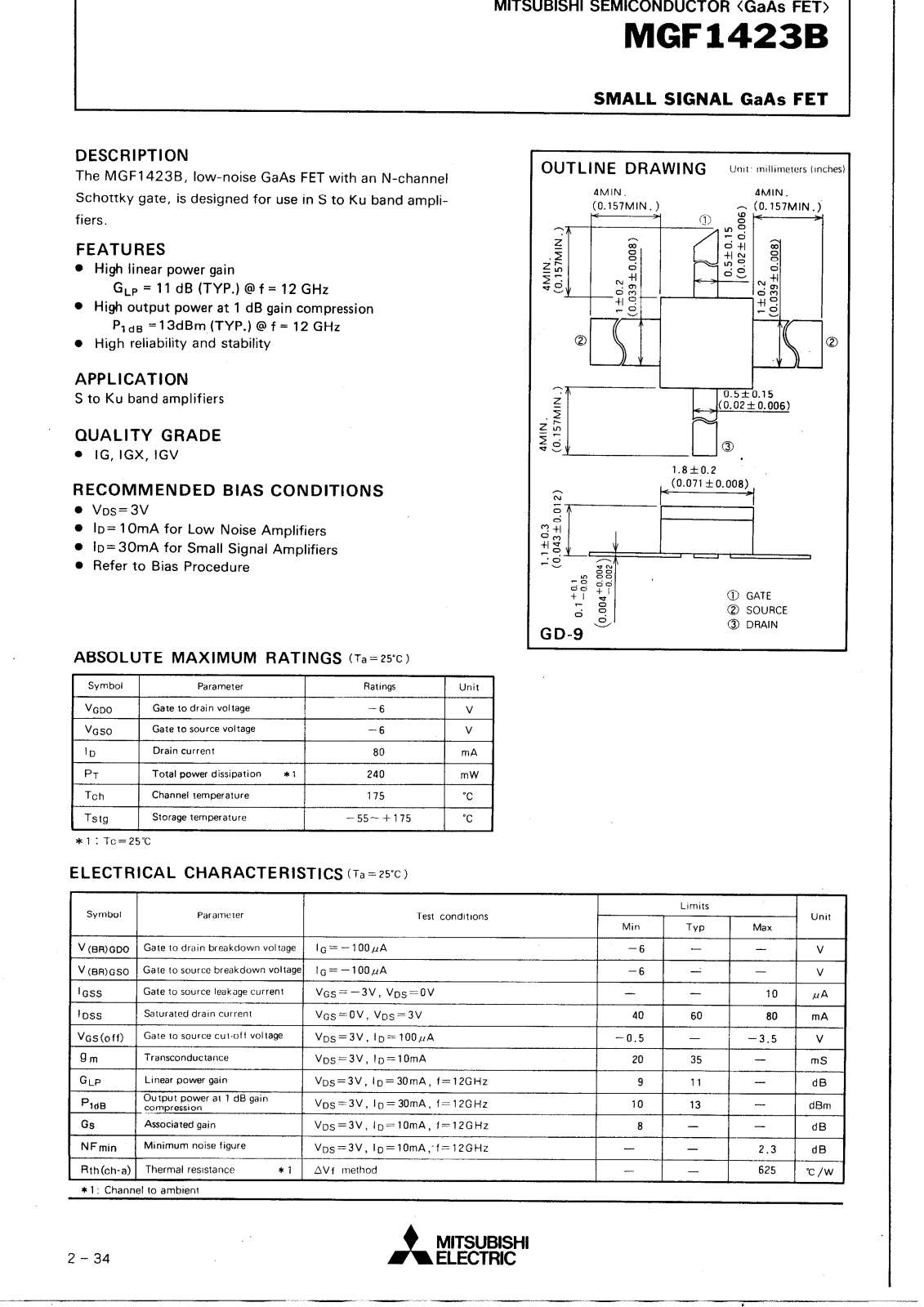 Mitsubishi MGF1423B Datasheet