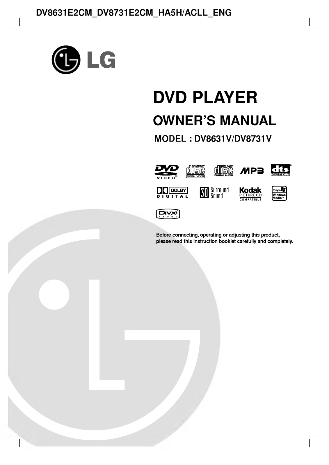 LG DV8731E2CM User manual