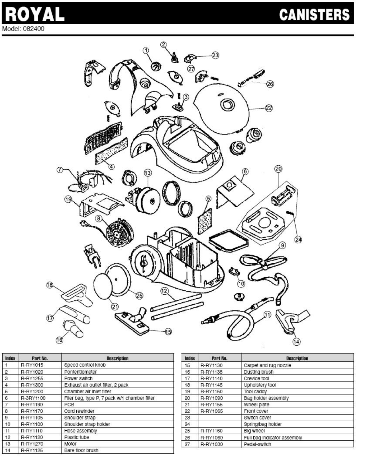 Royal 082400 Parts List