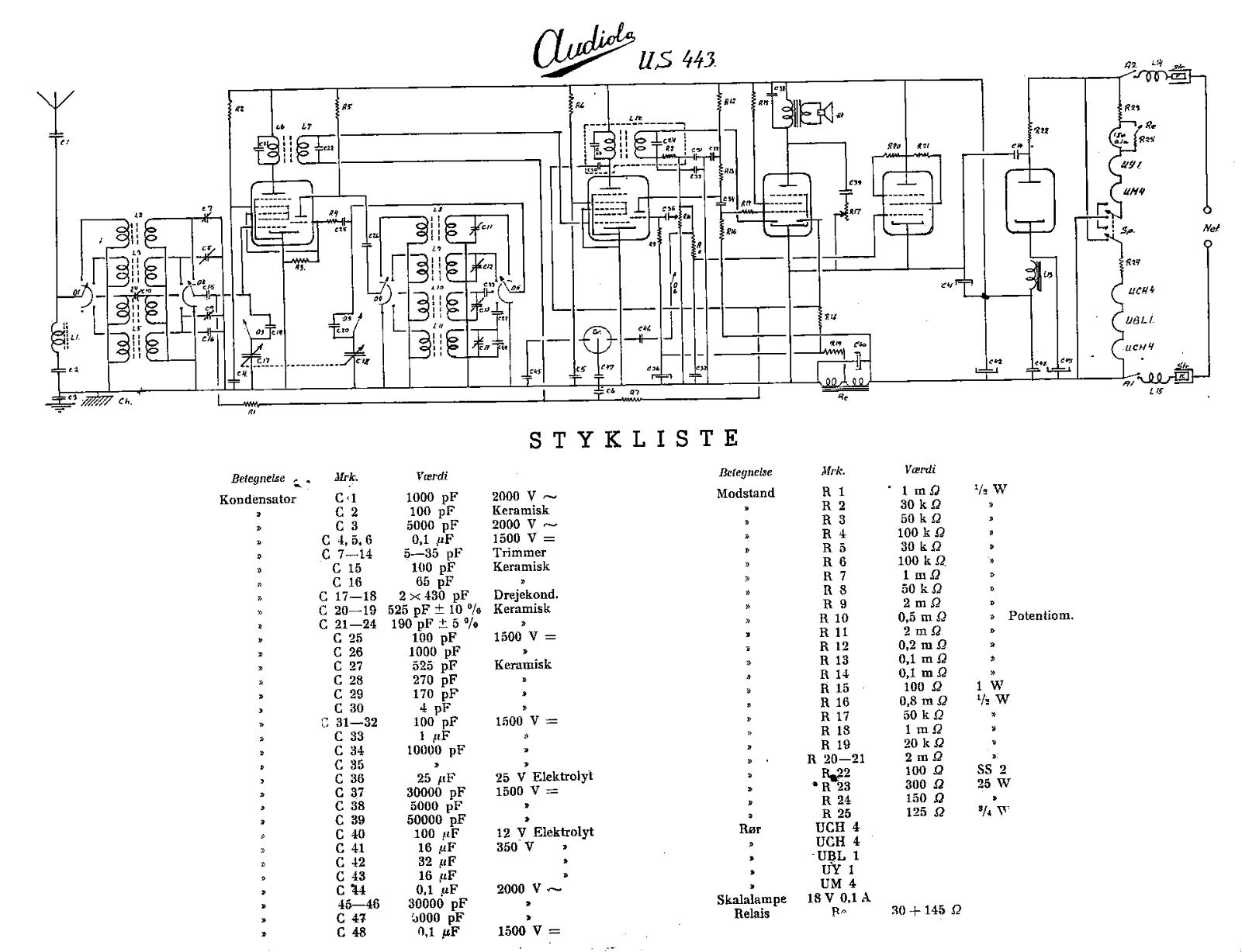 Audiola US443 Schematic