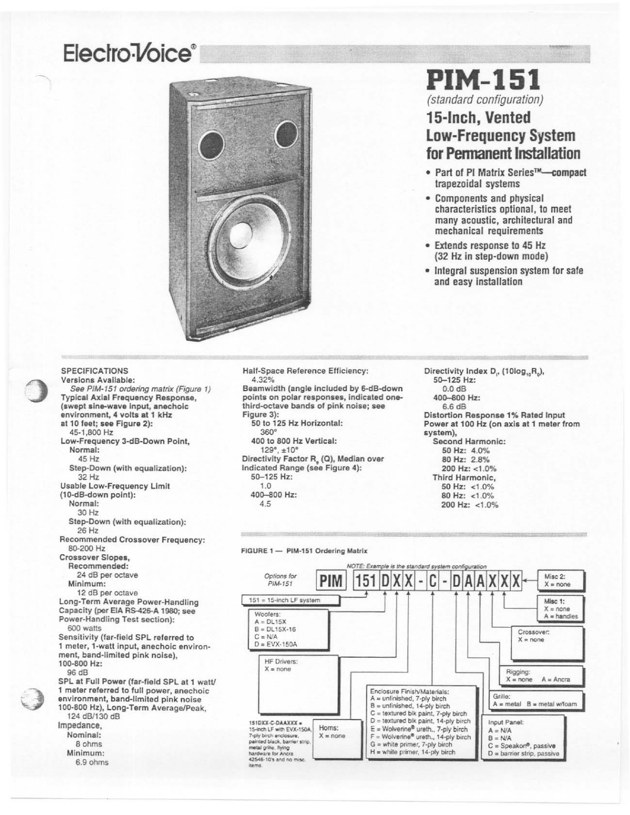 Electro-voice PIM-151 DATASHEET