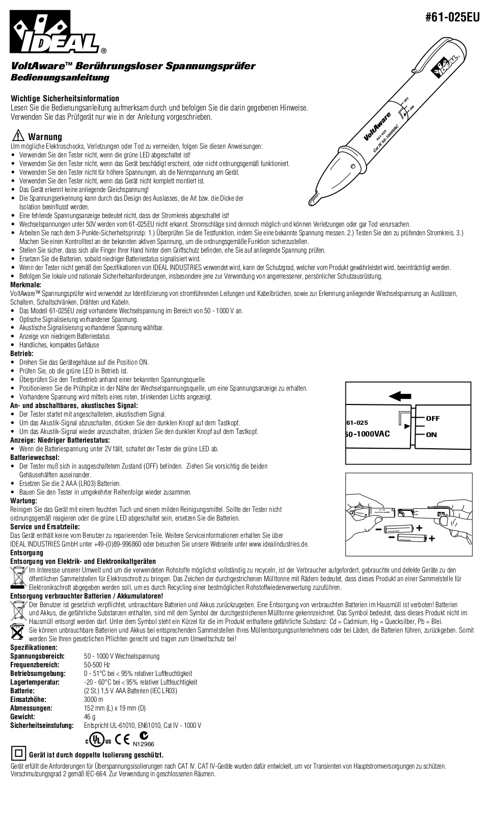 IDEAL Electrical 61-025EU Instruction Sheet