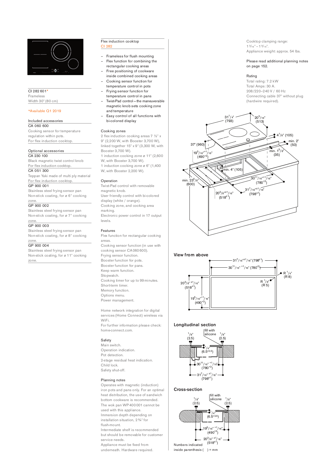 Gaggenau CI282601 Specification Sheet