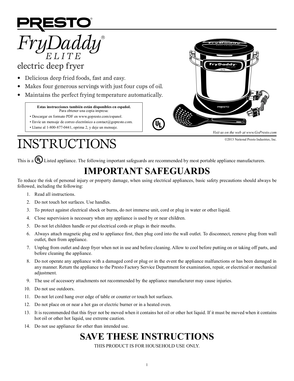 Presto Frydaddy Elite User Manual