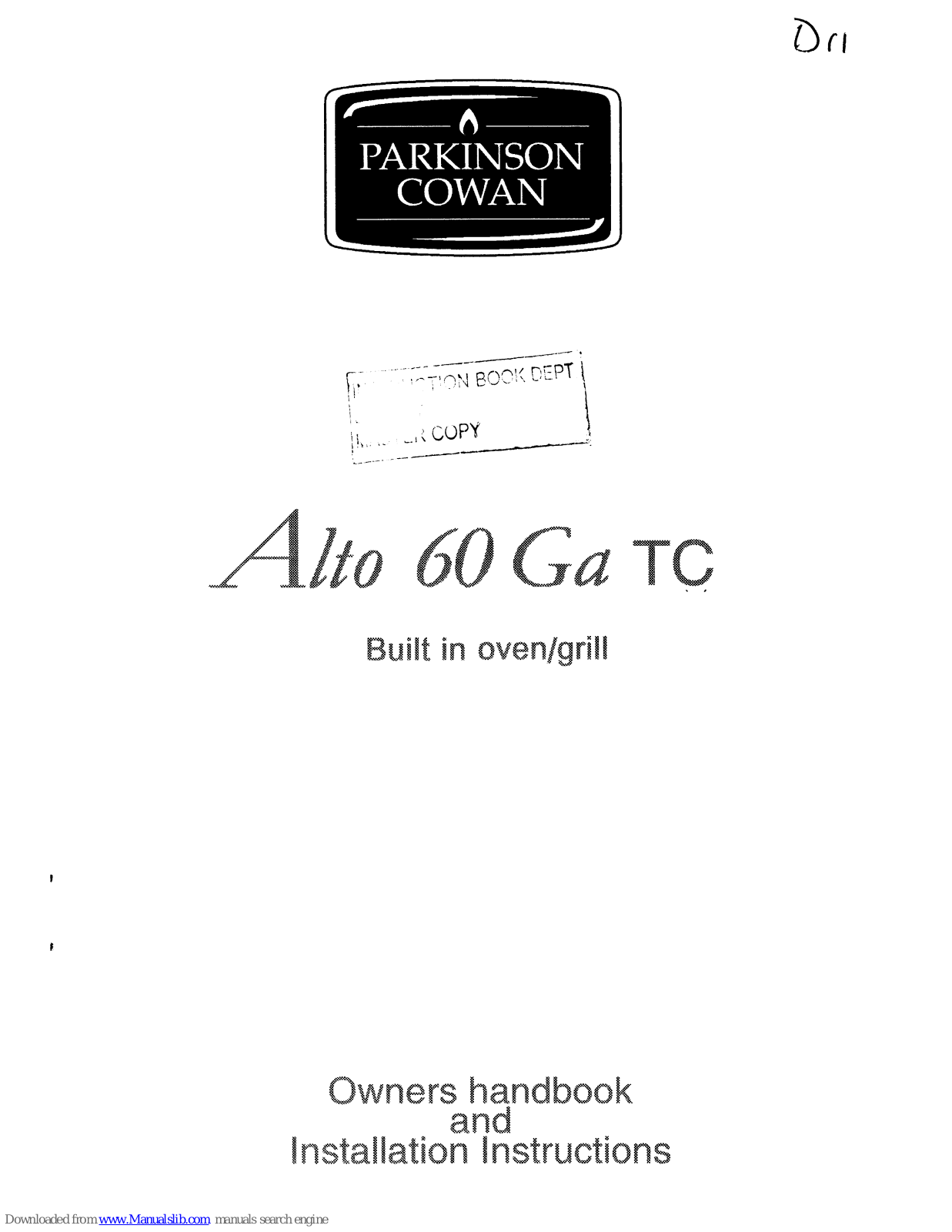 Parkinson Cowan Alto 60 Ga TC Owners Handbook And Installation Instructions