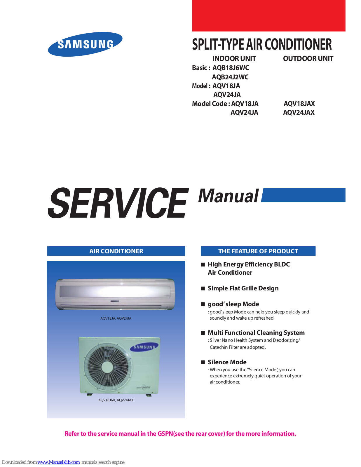 Samsung AQB18J6WC, AQB24J2WC, AQV24JAX, AQV18JA, AQV24JA Service Manual