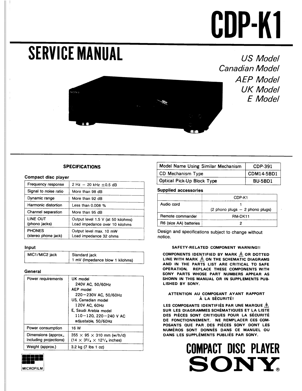 Sony CDPK-1 Service manual