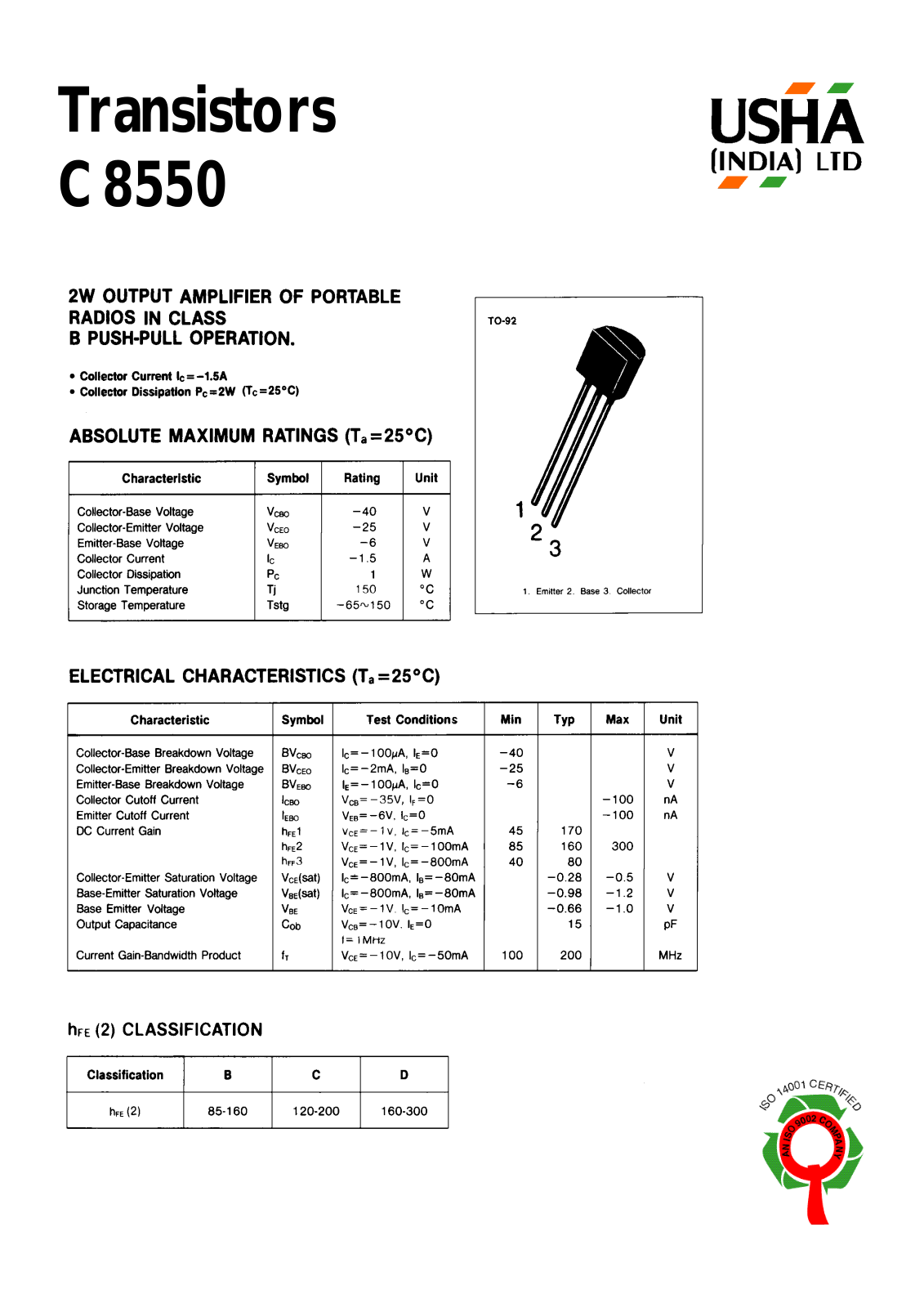 USHA C8550 Datasheet