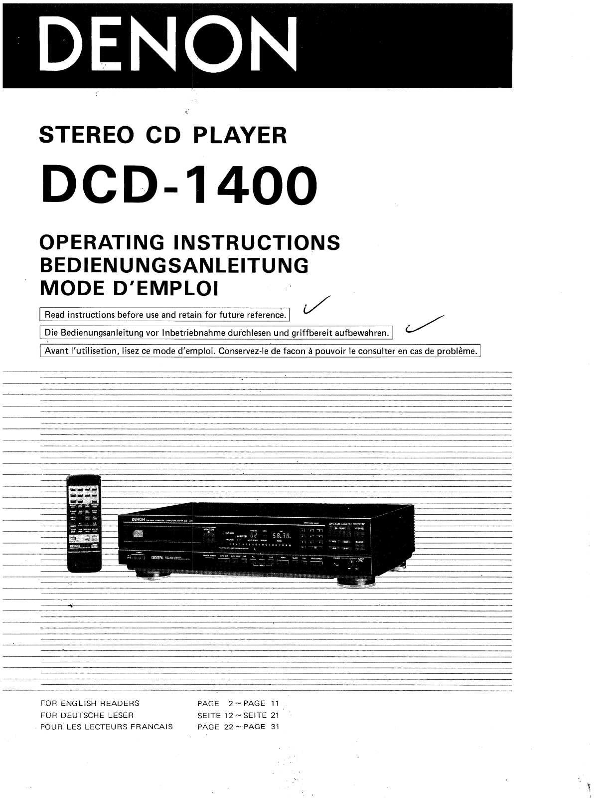 Denon DCD-1400 Owner's Manual