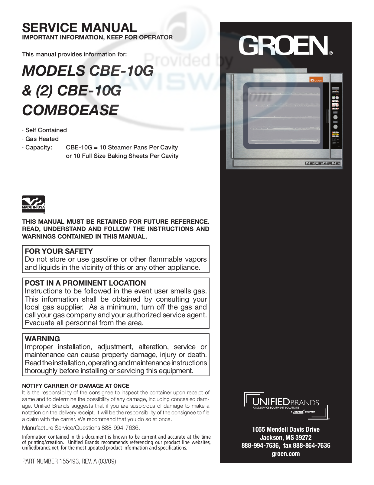 Groen CBE-10G Service Manual