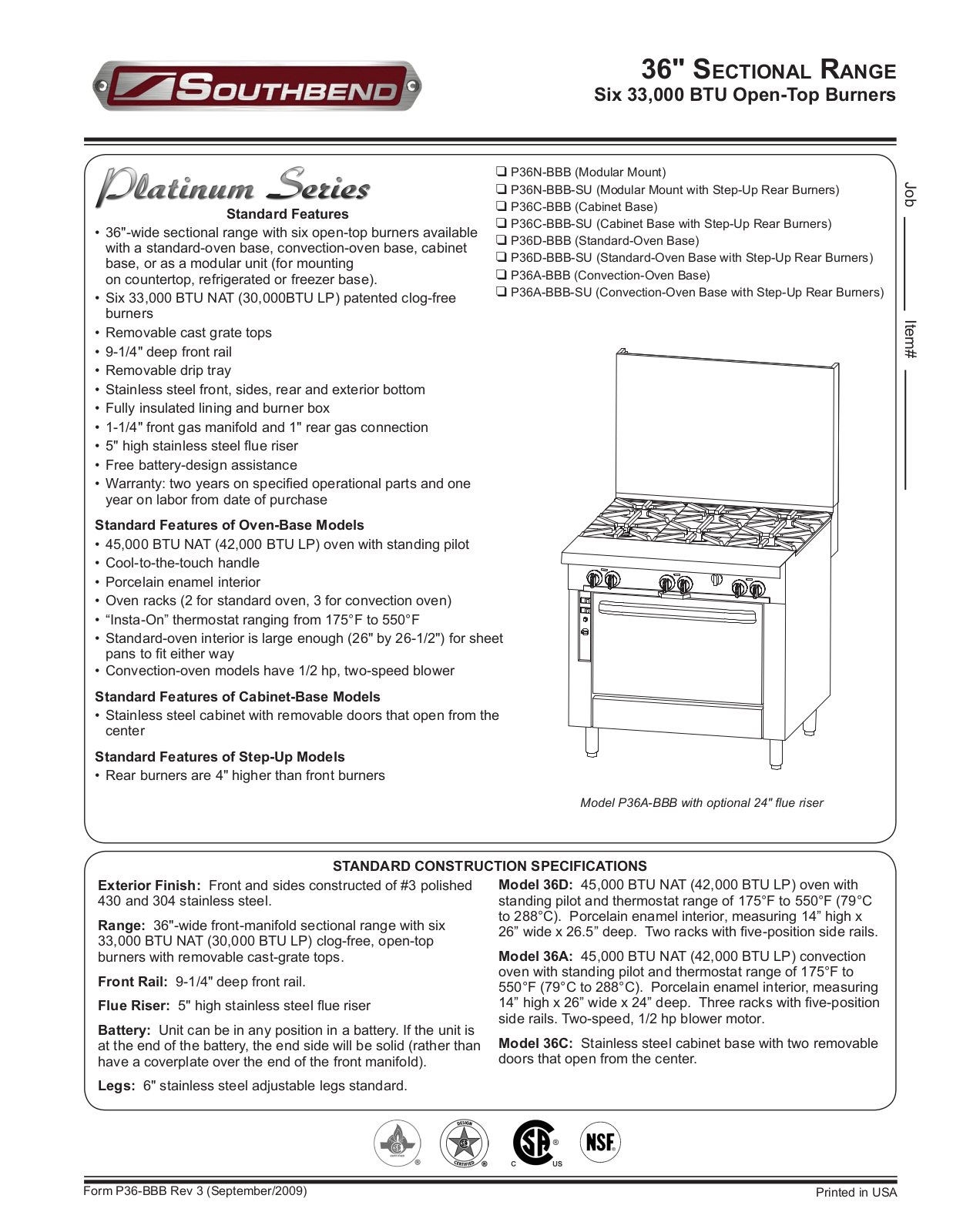 Southbend P36A-BBB(Convection-OvenBase) General Manual