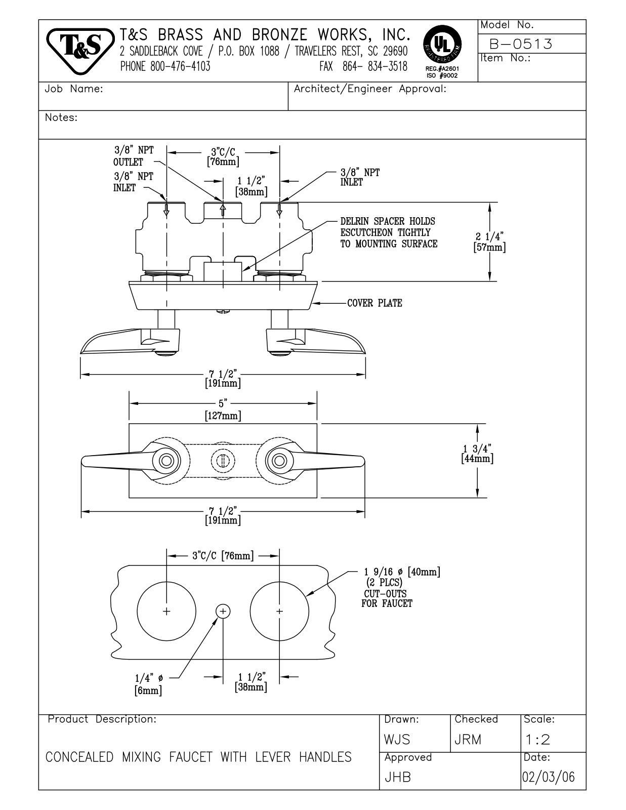 T&S Brass B-0513 User Manual