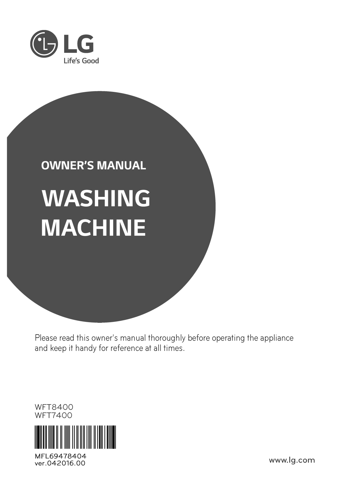 LG WFT7400 Owner’s Manual