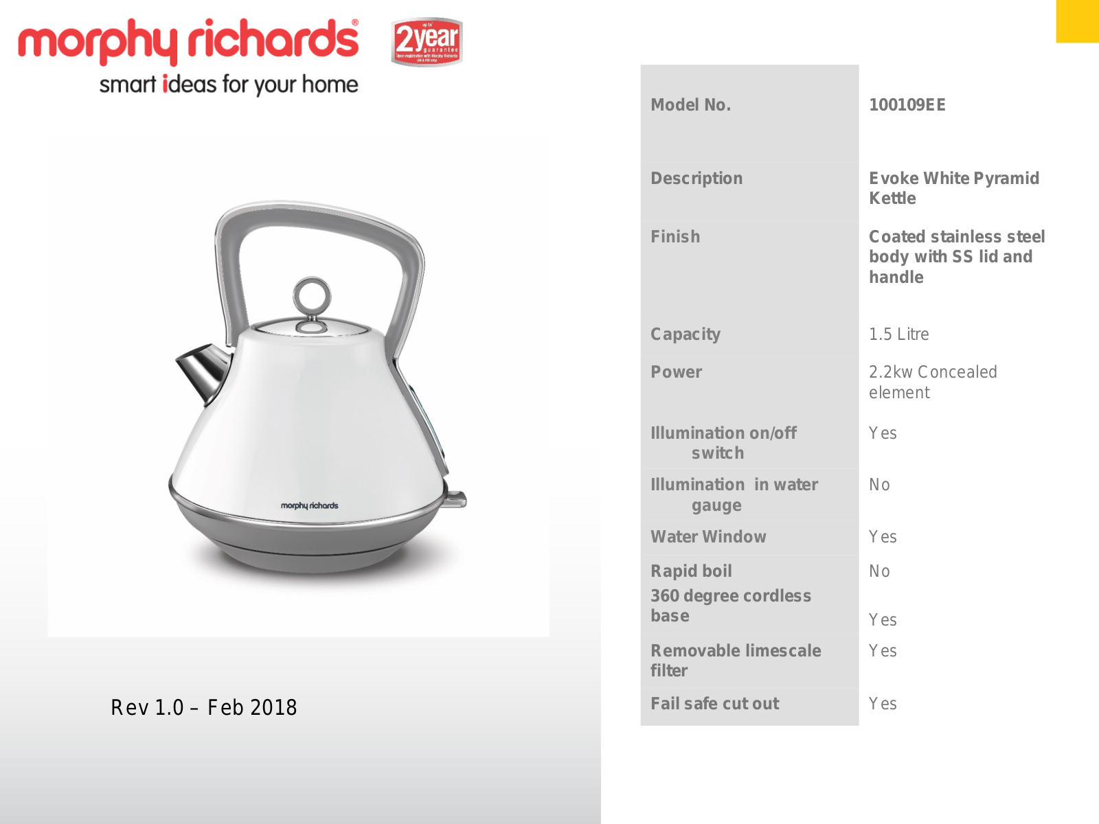 Morphy Richards 100109 Specifications Sheet