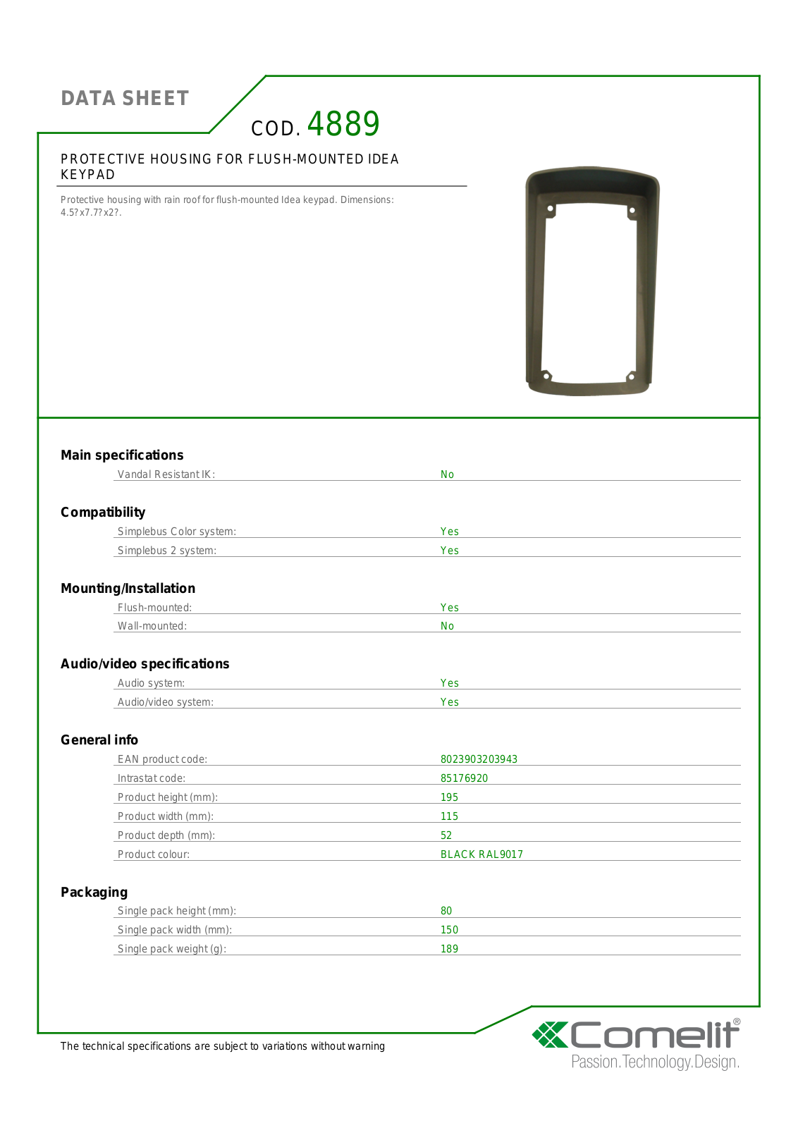 Comelit 4889 Specsheet