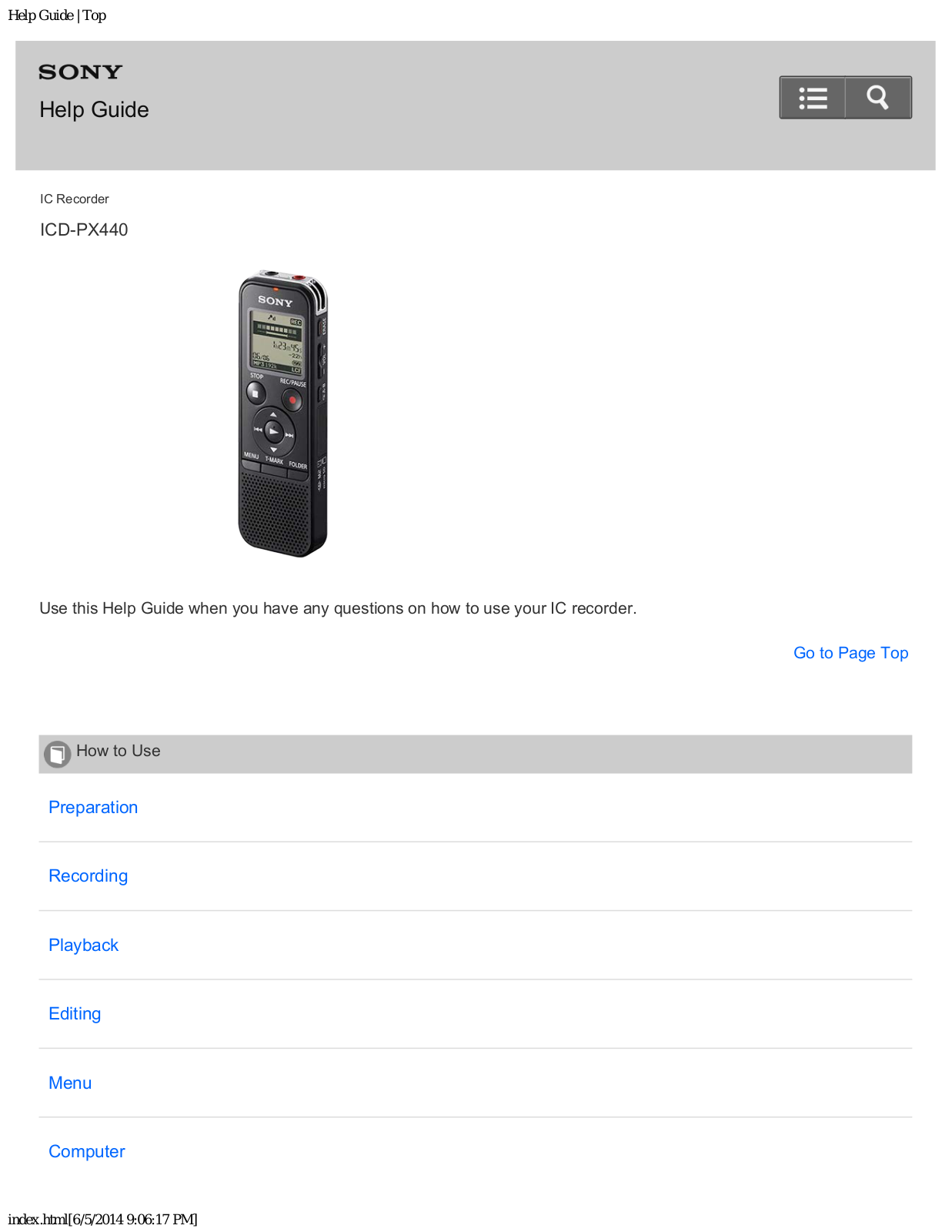 Sony ICD-PX440 Help Guide - ManualMachine.com