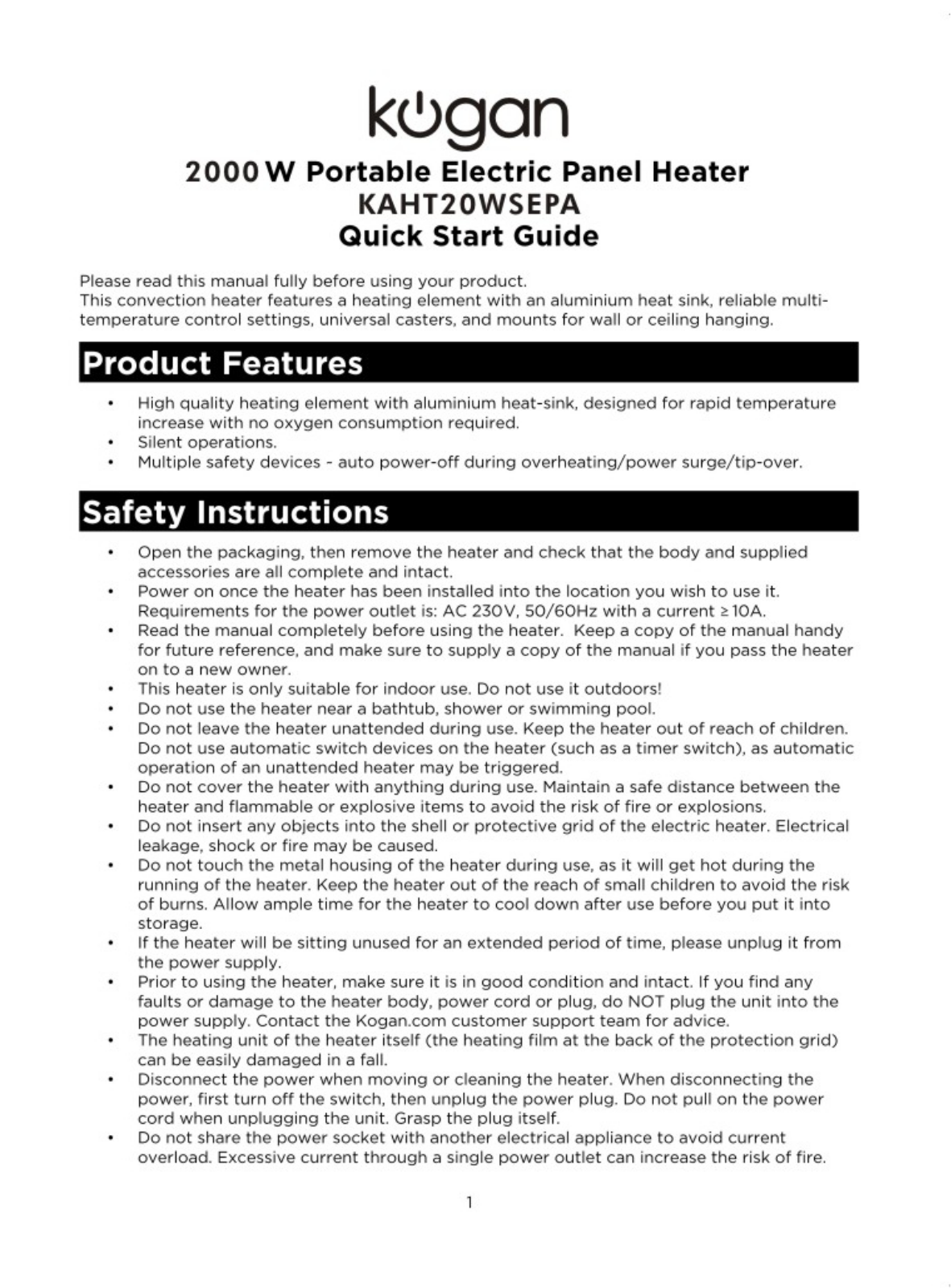 Kogan KAHT20WSEPA Quick Start Guide