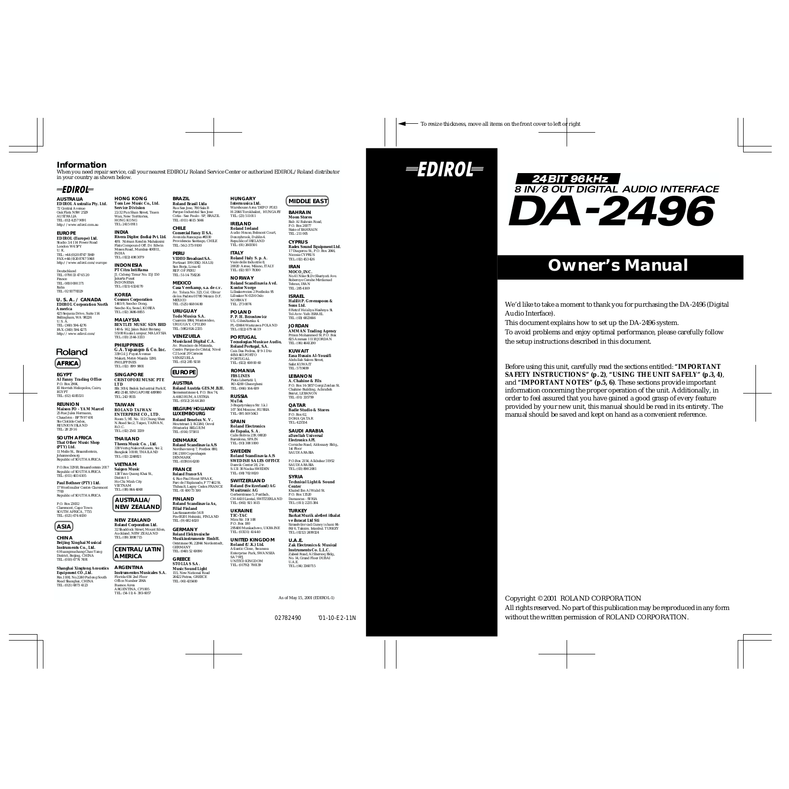 Roland Corporation DA-2496 Owner's Manual