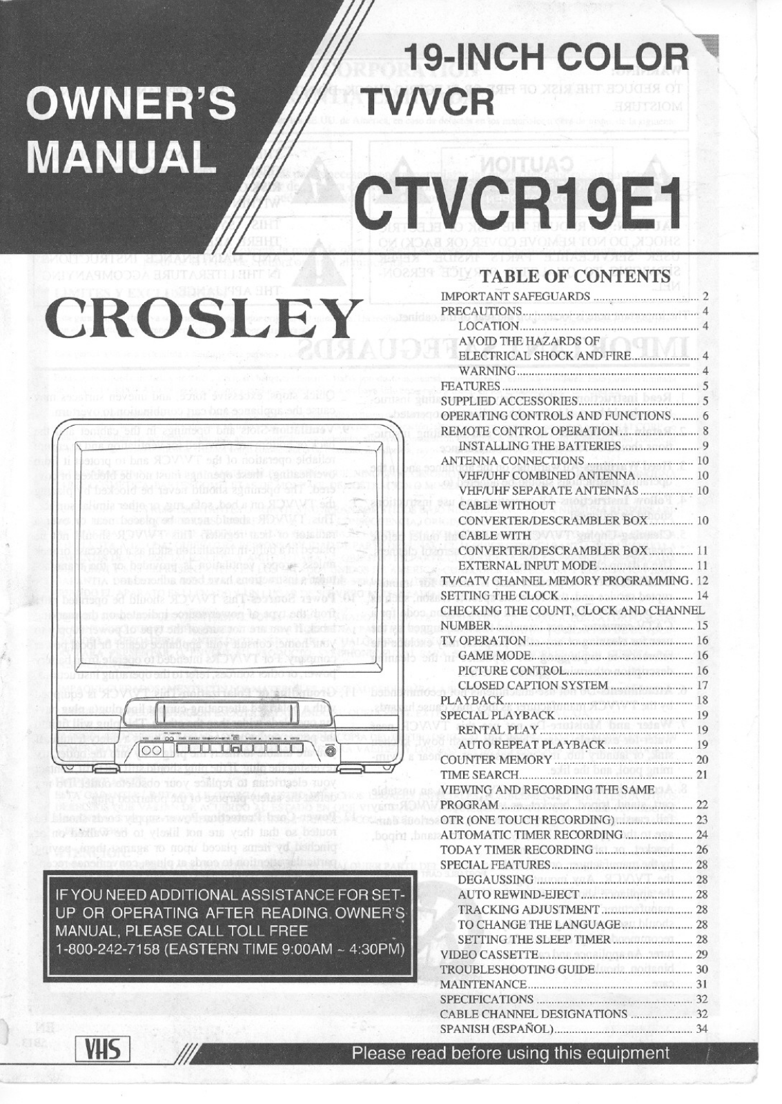 Crosley CTVCR19E1 User Manual