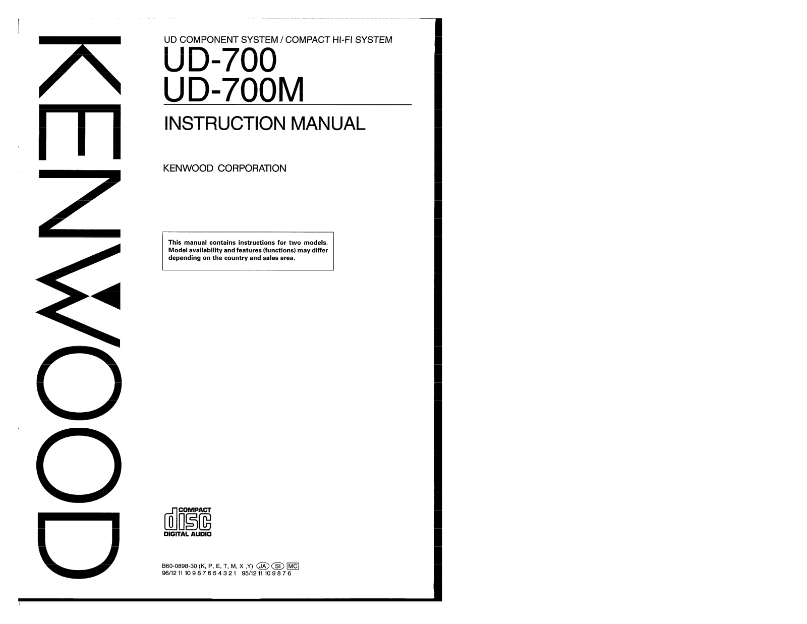 Kenwood X-A9, UD-700, UD-700M, LS-A6, GE-A7 Owner's Manual