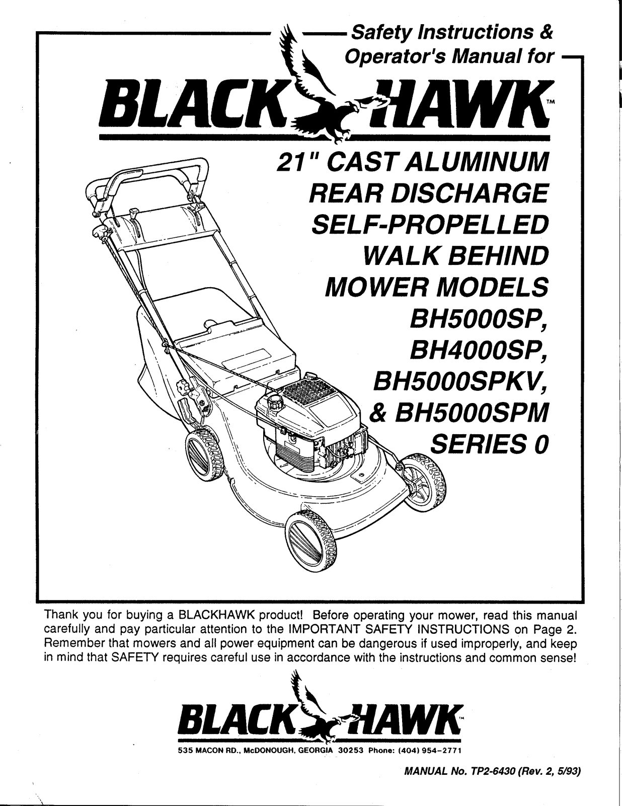 Snapper BH50000SP User Manual