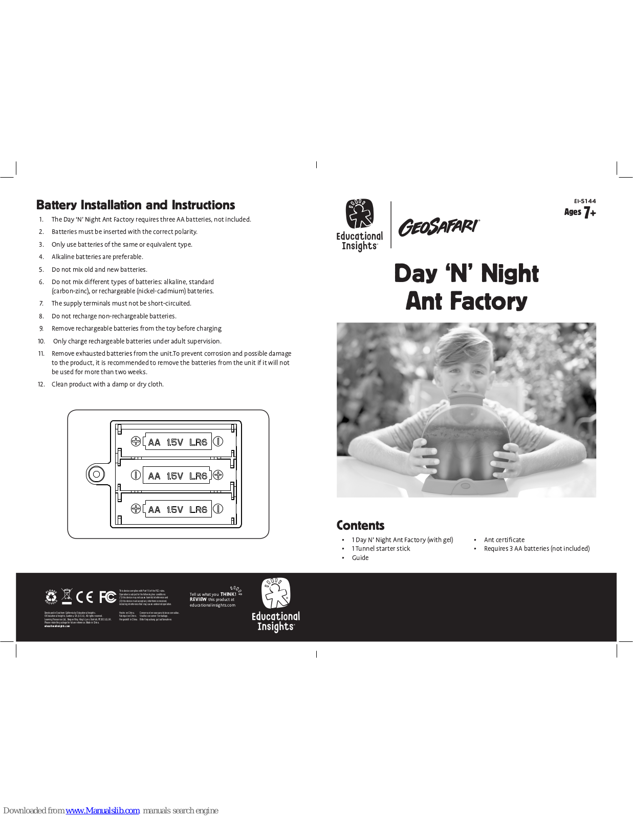 Educational Insights GeoSafari Day ‘N’ Night Ant Factory User Manual