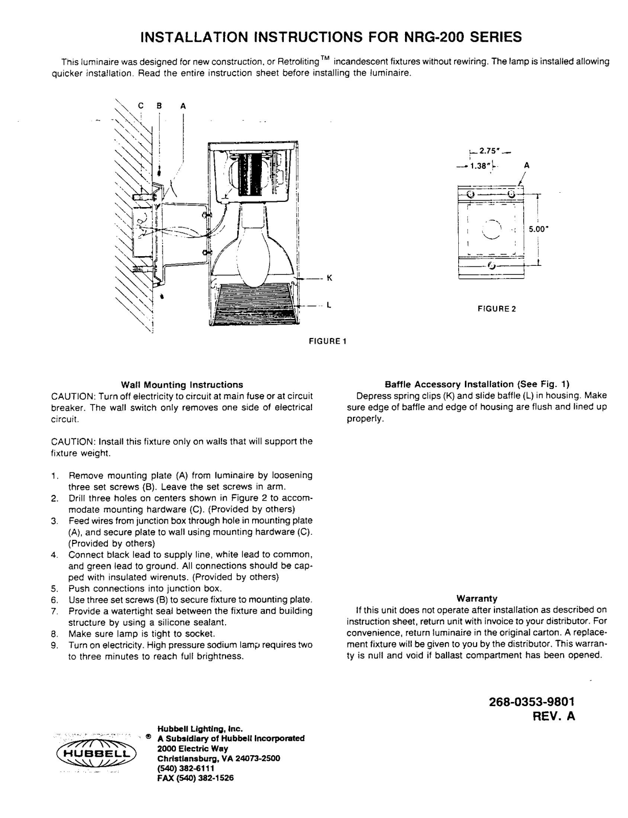 Hubbell Lighting NRG-200 User Manual