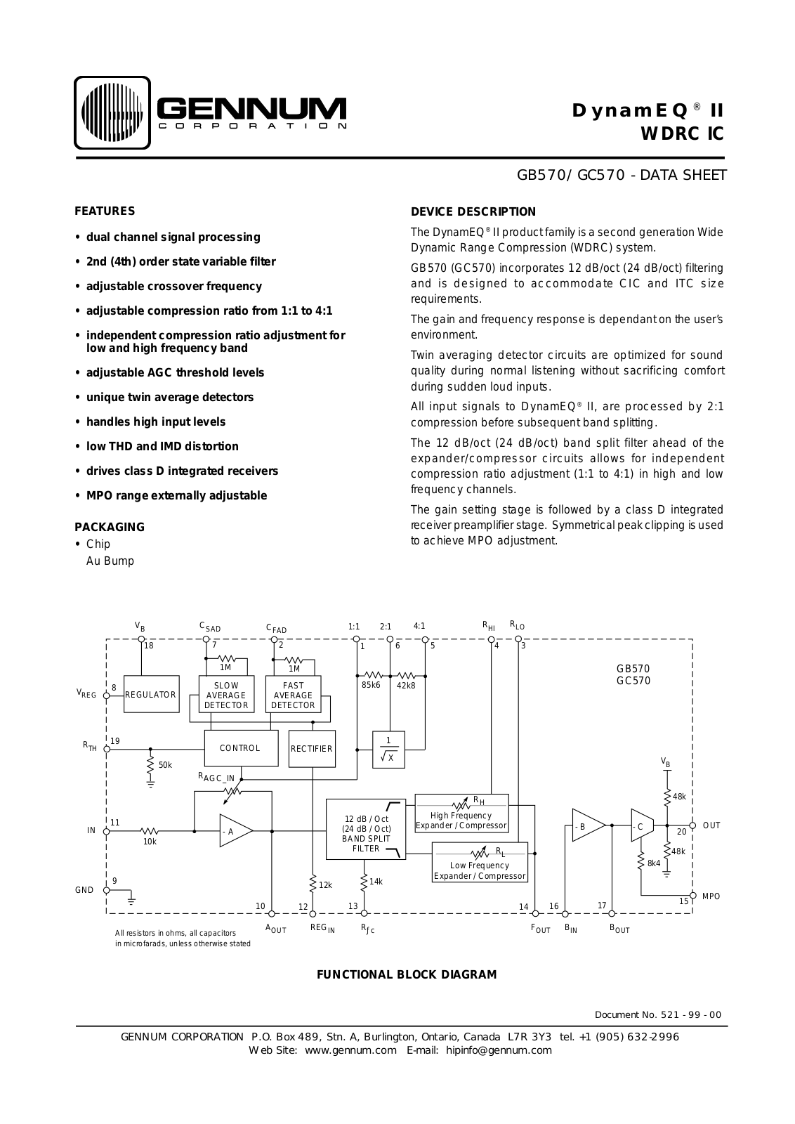 Gennum Corporation GC570, GB570 Datasheet