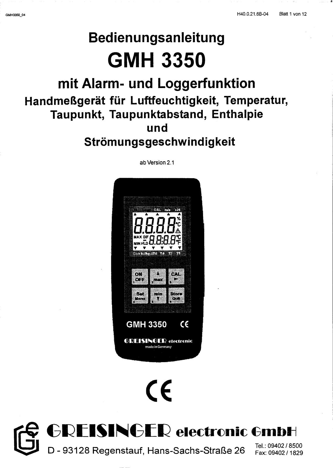 Greisinger GMH3350 User guide