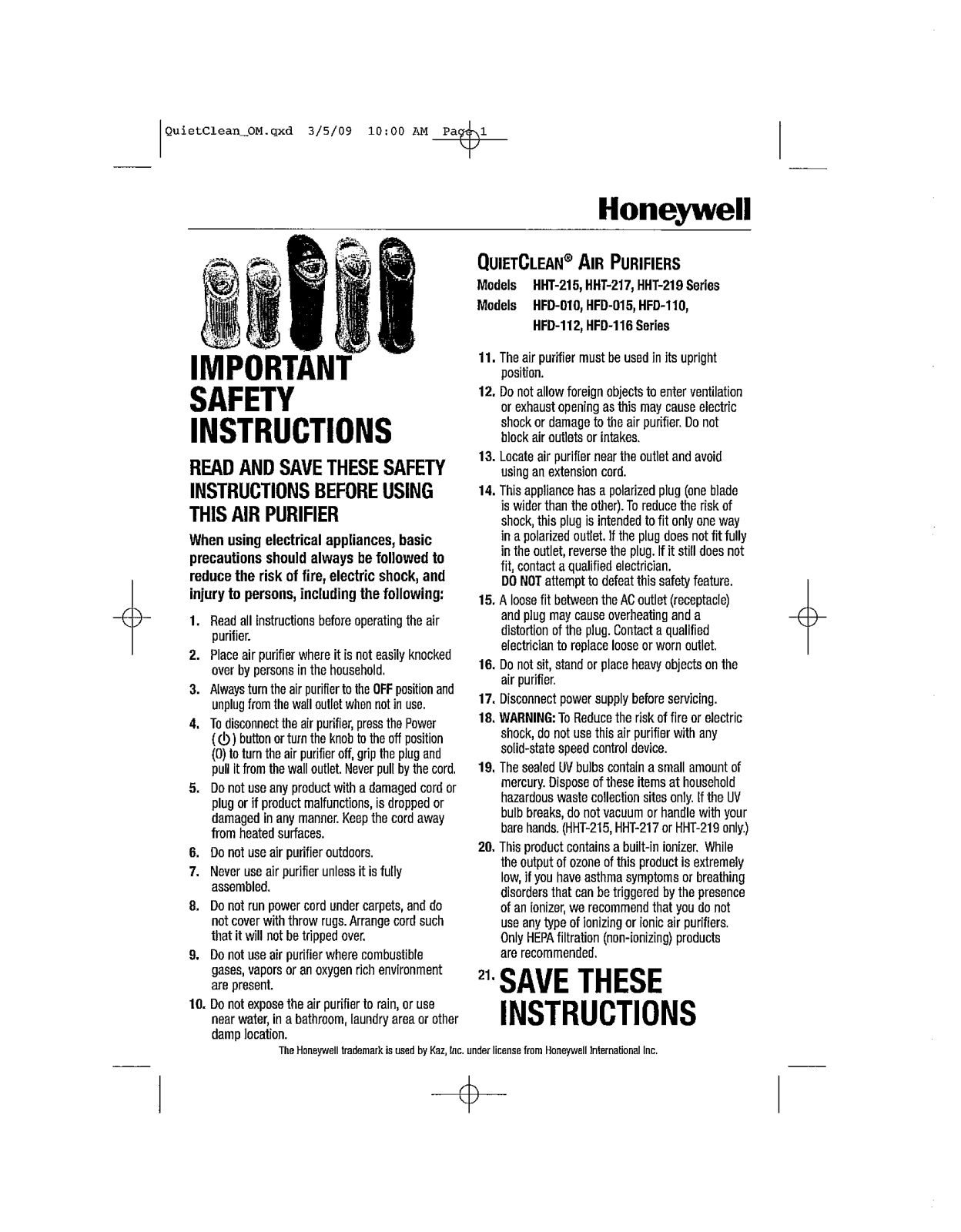 Honeywell HFD-010 User Manual