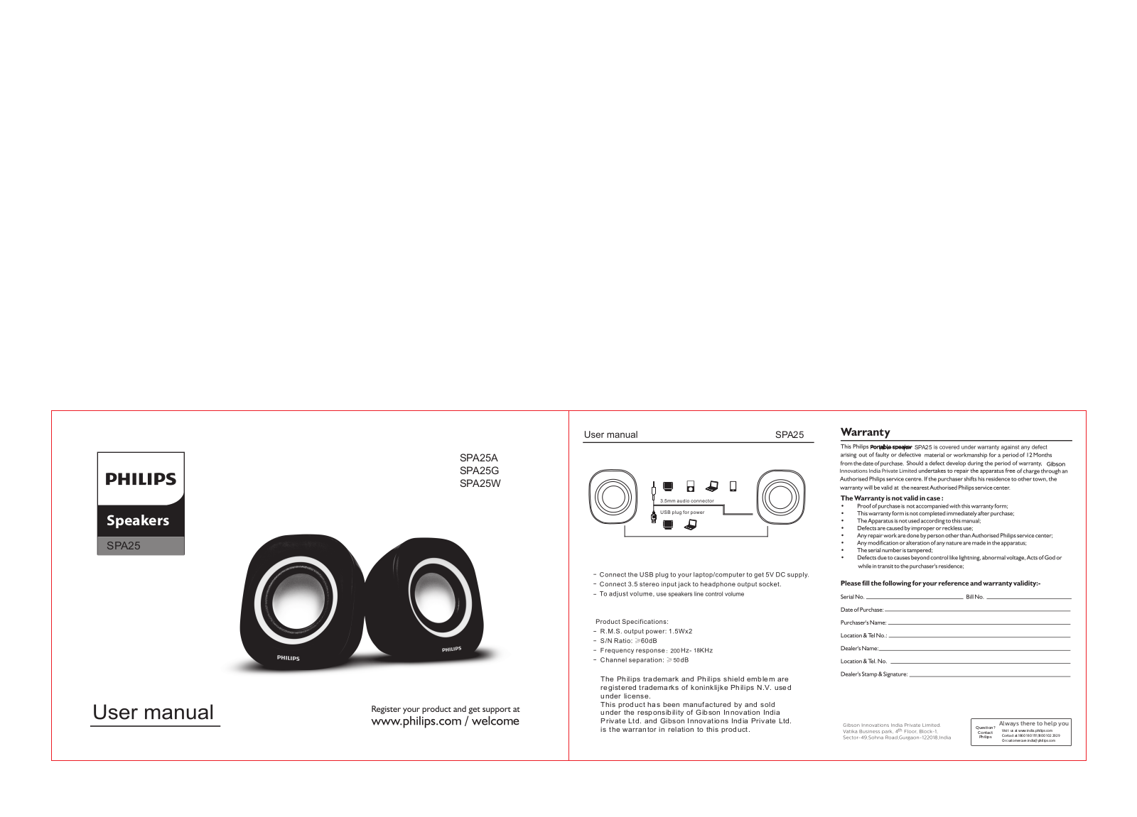 Philips SPA25W/94, SPA25A/94, SPA25G/94 user manual - ManualMachine.com